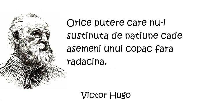 Victor Hugo - Orice putere care nu-i sustinuta de natiune cade asemeni unui copac fara radacina.